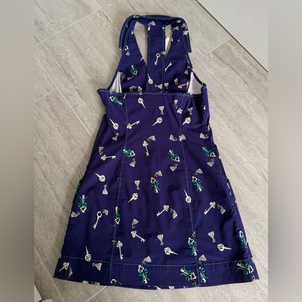 Anthropologie Maeve Amelia Collared Navy Sleeveless Dress with Key Motif. - Picture 9 of 14